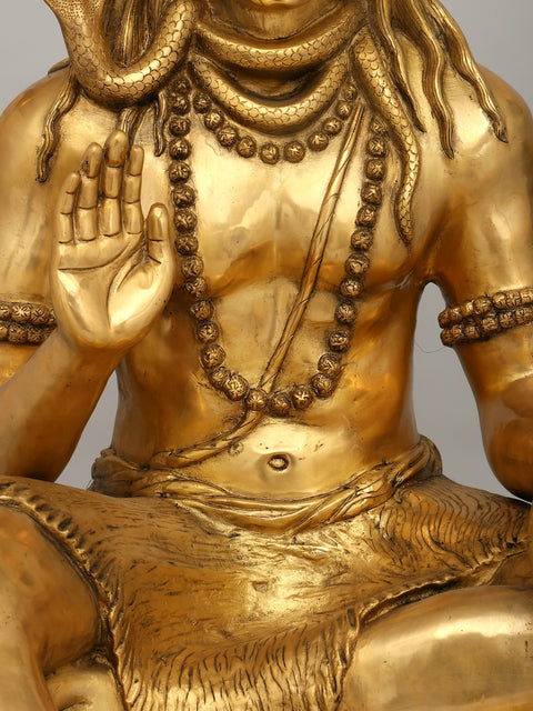 36" Large Sitting Lord Shiva in Blessing Gesture | Brass Statue