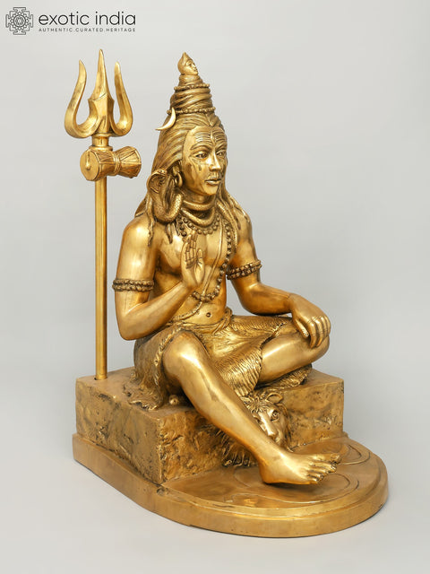 36" Large Sitting Lord Shiva in Blessing Gesture | Brass Statue