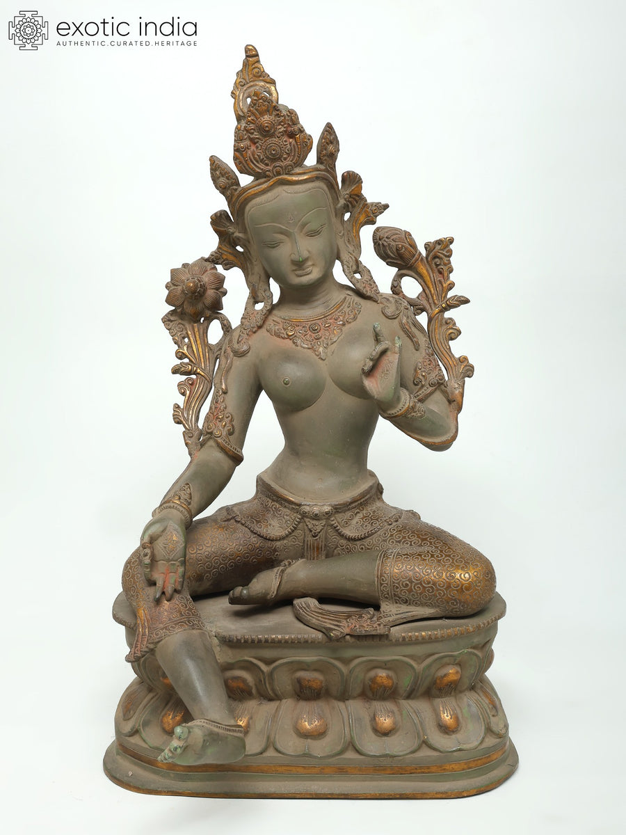 22" Goddess Green Tara Brass Statue for Pooja
