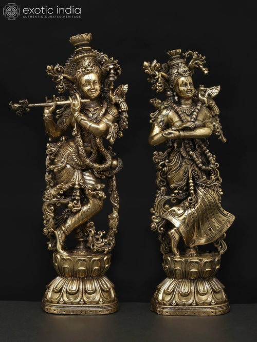 8" Superfine Standing Radha Krishna Brass Statue Handmade