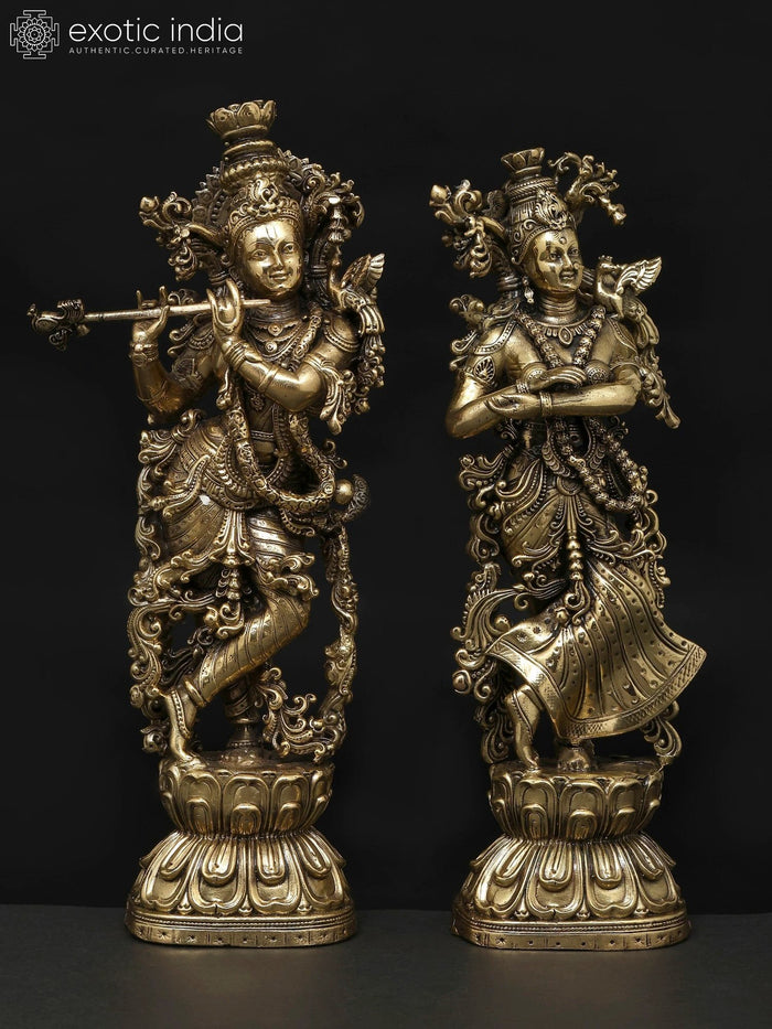 8" Superfine Standing Radha Krishna Brass Statue Handmade