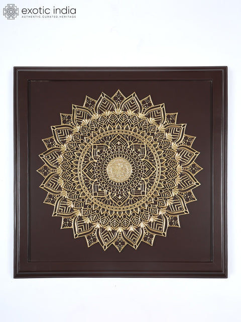 38" Large Brass Mandala on Wooden Frame | Wall Hanging