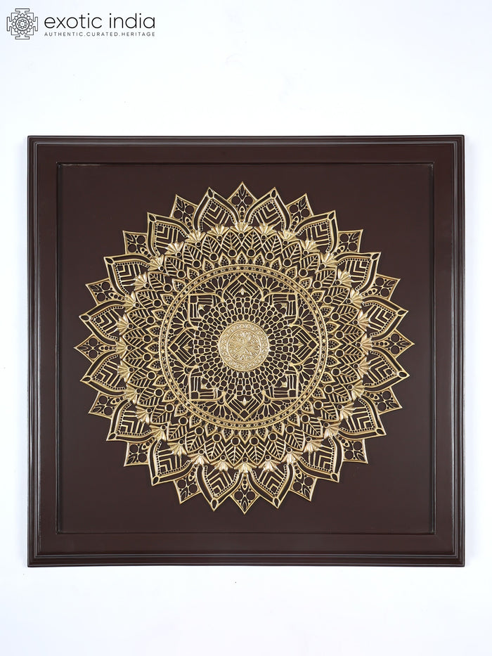 38" Large Brass Mandala on Wooden Frame | Wall Hanging