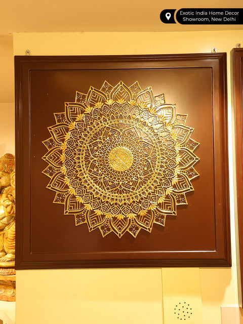 38" Large Brass Mandala on Wooden Frame | Wall Hanging