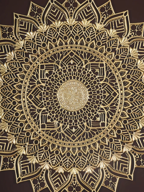 38" Large Brass Mandala on Wooden Frame | Wall Hanging