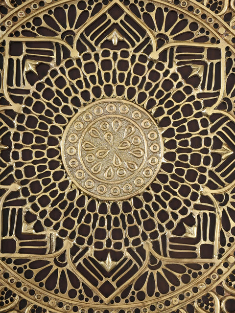 38" Large Brass Mandala on Wooden Frame | Wall Hanging
