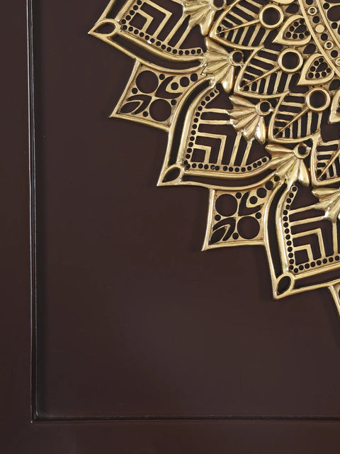 38" Large Brass Mandala on Wooden Frame | Wall Hanging