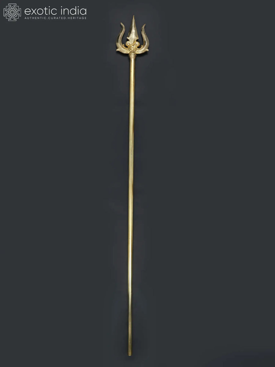 78" Large Brass Trishul Statue for Home Decor