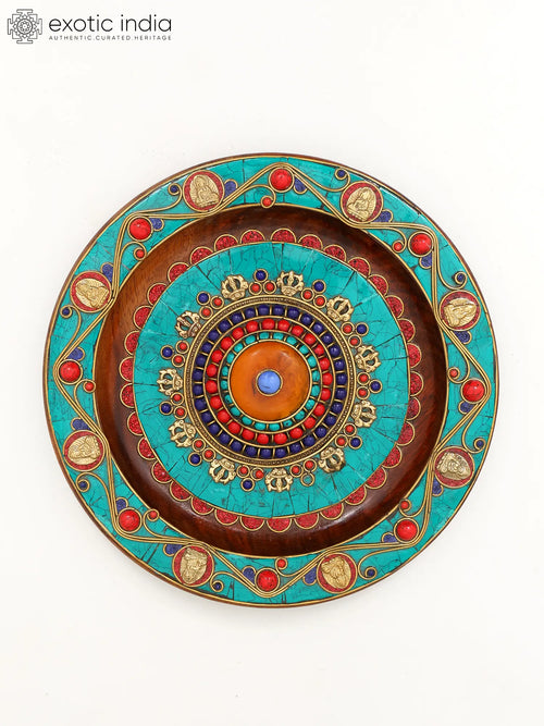10" Tibetan Buddhist Brass Wall Hanging Plate with Inlay Work