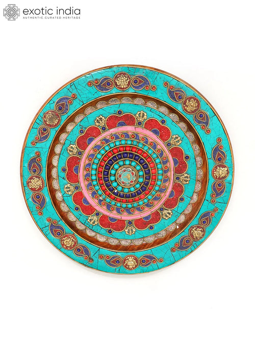 12" Tibetan Buddhist Wood Wall Hanging with Inlay Work