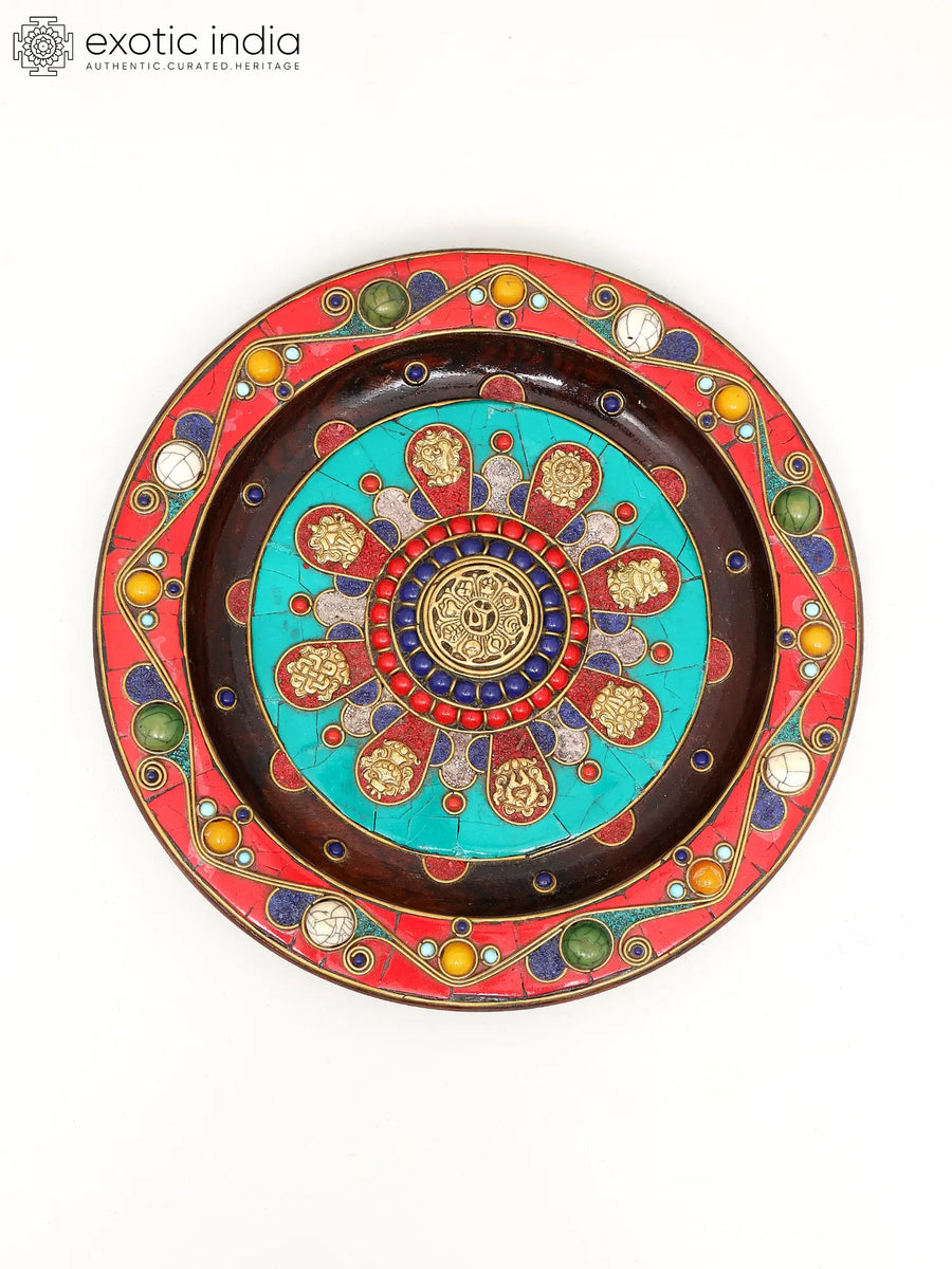 10" Tibetan Buddhist Ashtamangala Brass Wall Hanging
