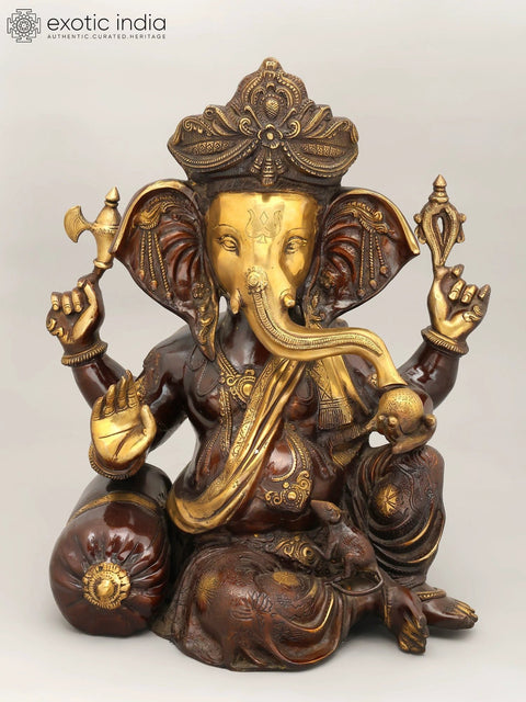 20" Four Armed Pagdi Ganesha | Brass Statue