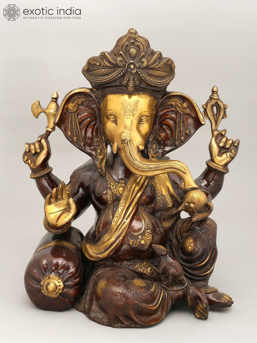20" Four Armed Pagdi Ganesha Handmade Brass Statue