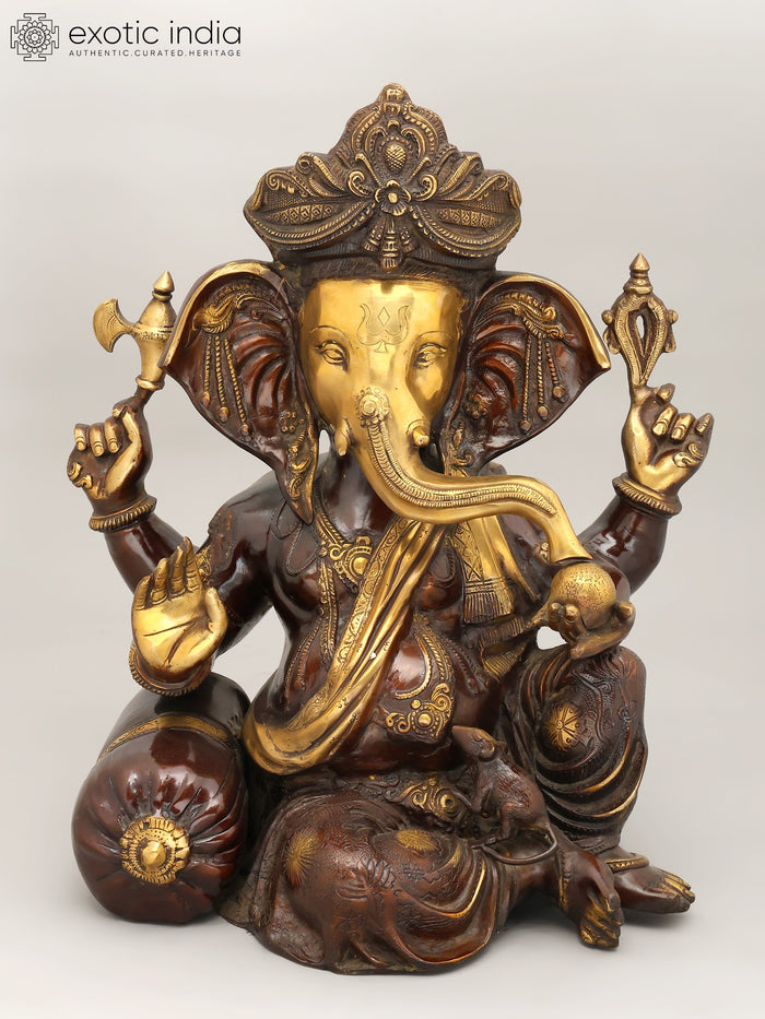 20" Four Armed Pagdi Ganesha Handmade Brass Statue