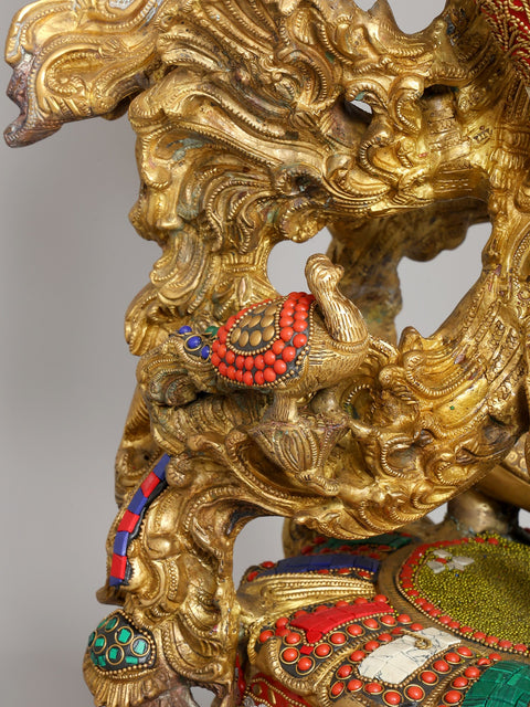 43" Large Fluting Lord Krishna | Brass Statue with Inlay Work