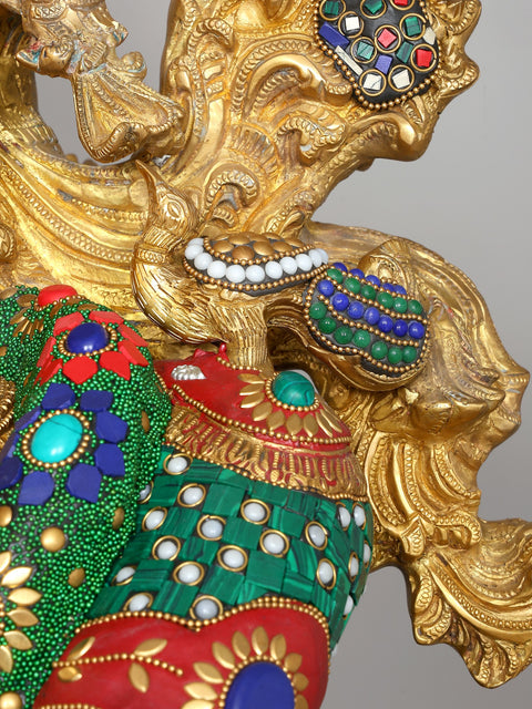 43" Large Fluting Lord Krishna | Brass Statue with Inlay Work