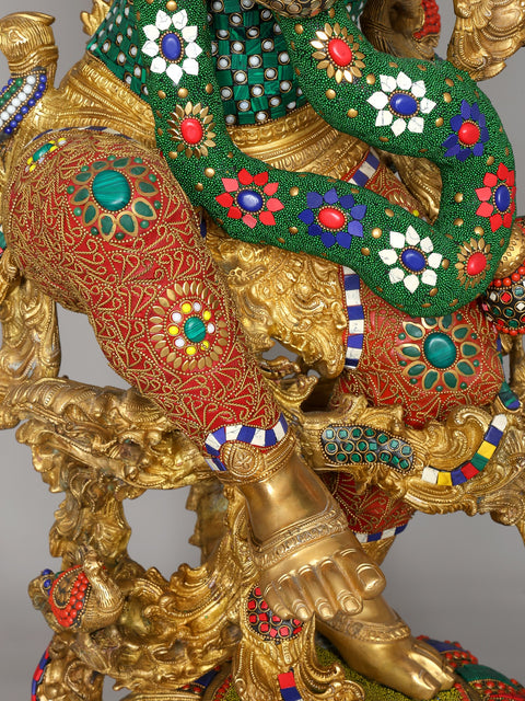 43" Large Fluting Lord Krishna | Brass Statue with Inlay Work