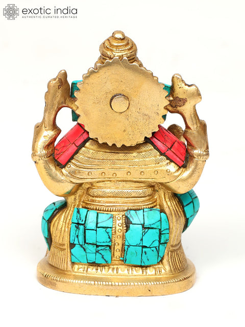 4" Small Blessing Lord Ganesha | Brass Statue with Inlay Work