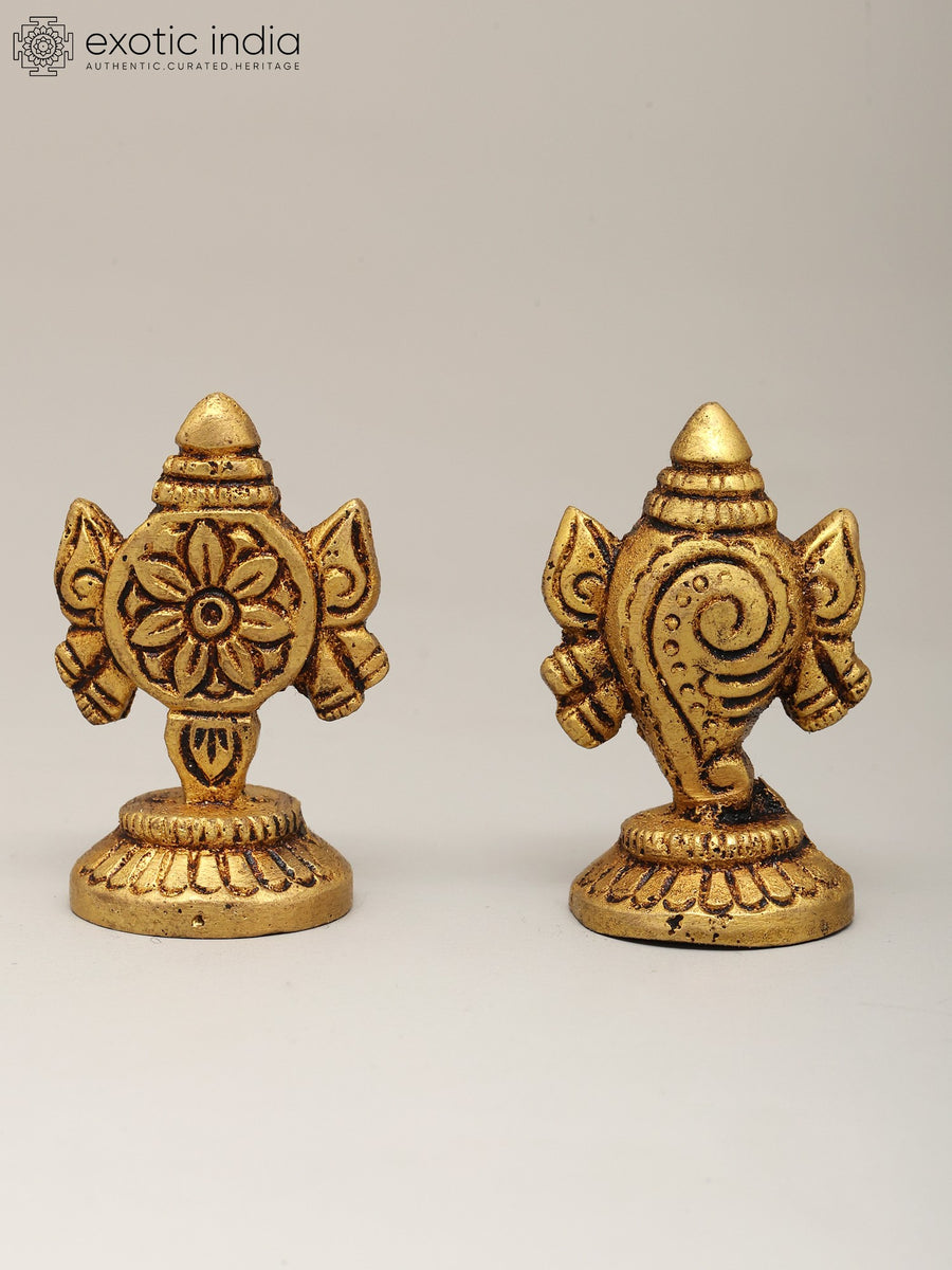 1" Small Brass Shankha Chakra Pair Idol for Pooja