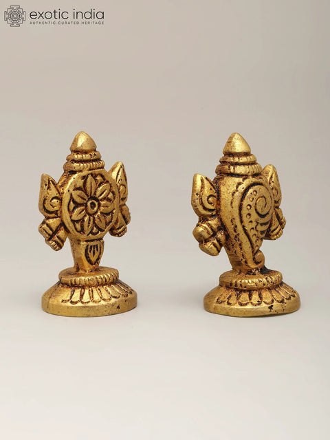 1" Small Brass Shankha Chakra Pair