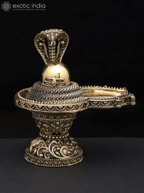 4" Small Brass Superfine Shivalinga with Protecting Naag