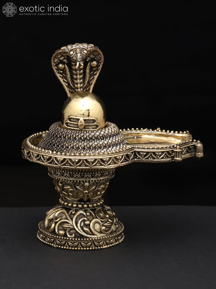 4" Brass Shivalinga with Naag Statue for Pooja