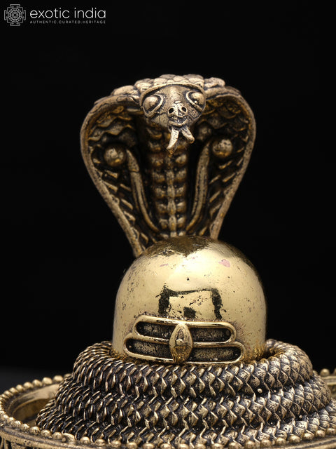 4" Small Brass Superfine Shivalinga with Protecting Naag