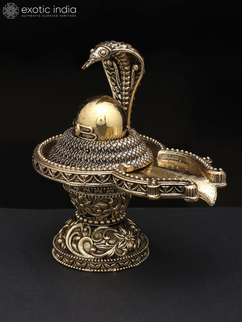 4" Small Brass Superfine Shivalinga with Protecting Naag