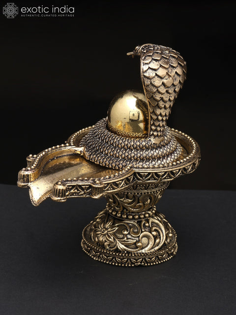 4" Small Brass Superfine Shivalinga with Protecting Naag