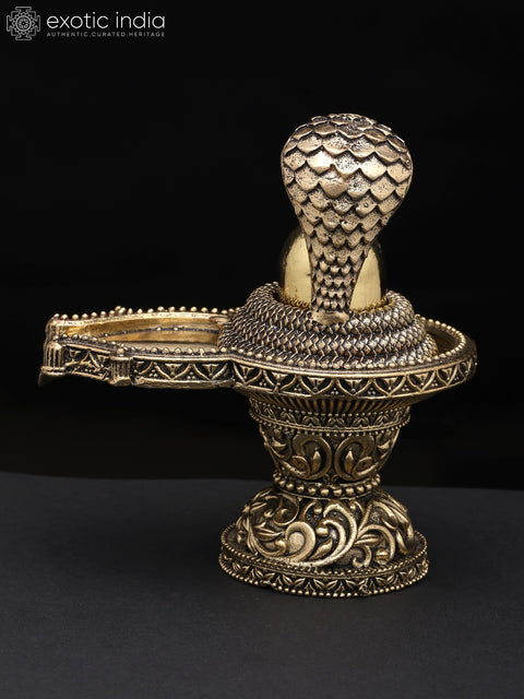 4" Small Brass Superfine Shivalinga with Protecting Naag