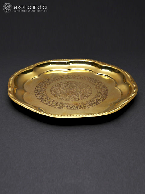 Floral Design Ritual Thali in Brass | Multiple Sizes
