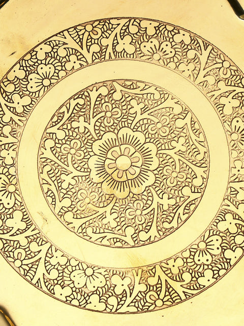 Floral Design Ritual Thali in Brass | Multiple Sizes