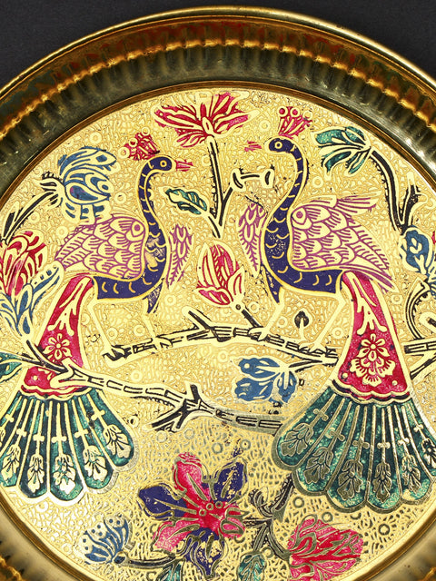 Peacock Design Puja Thali in Brass