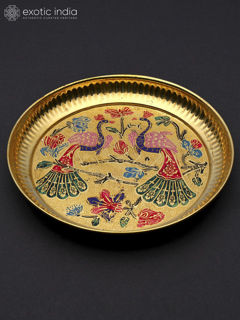 Peacock Design Puja Thali in Brass