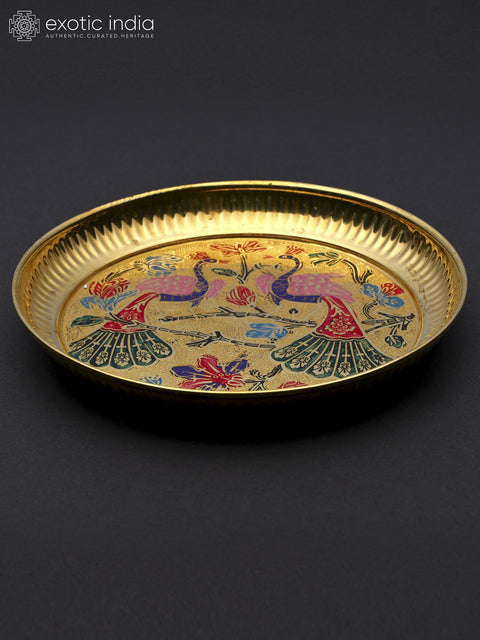 Peacock Design Puja Thali in Brass