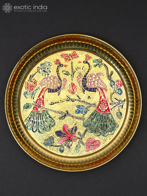 Peacock Design Puja Thali in Brass