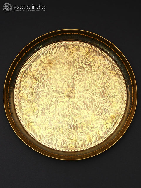 Floral Design Brass Puja Thali