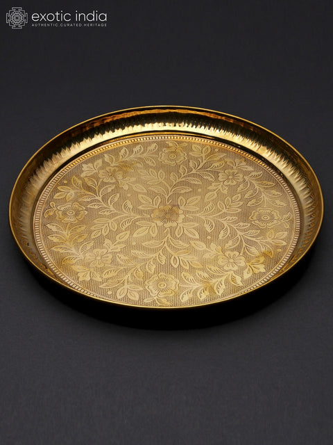 Floral Design Brass Puja Thali