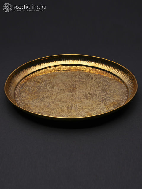Floral Design Brass Puja Thali