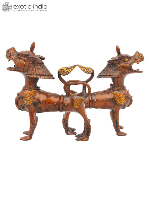 8" Pair of Brass Temple Lions