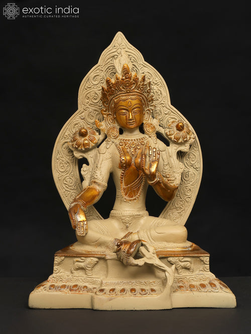 9" Brass Goddess Green Tara Seated Statue for Home Pooja