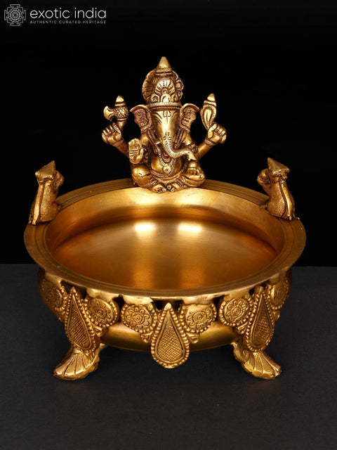 8" Lord Ganesha Design Brass Urli