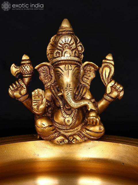 8" Lord Ganesha Design Brass Urli