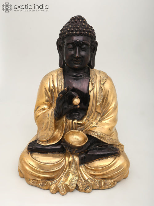 16" Sitting Lord Buddha Brass Statue for Home Decor