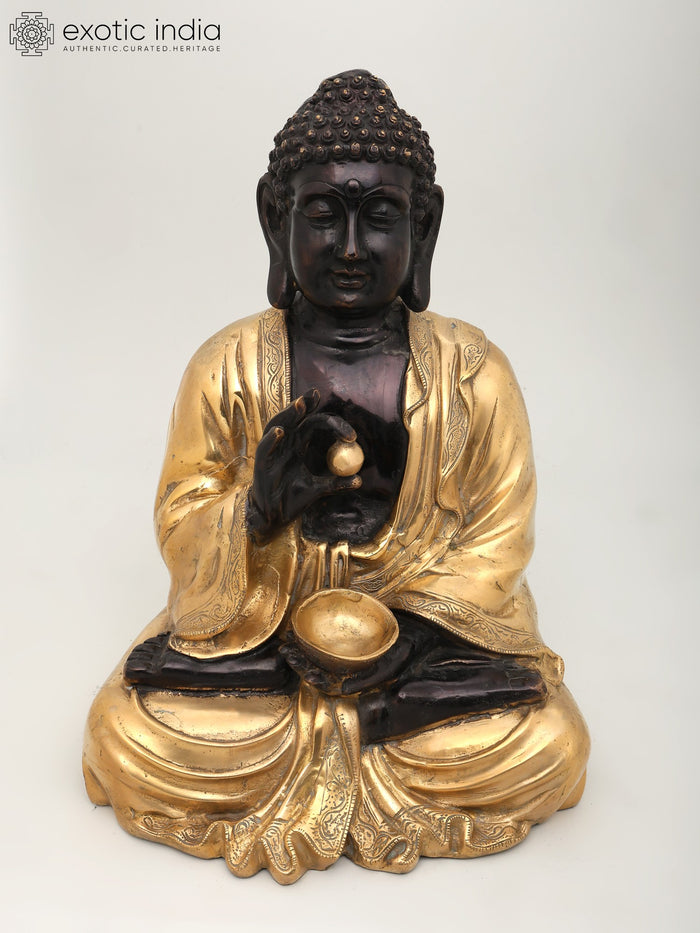 16" Sitting Lord Buddha Brass Statue for Home Decor