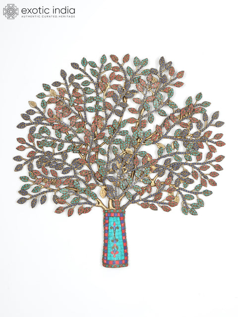 24" Brass Tree of Life with Inlay Work | Home Decor | Wall Hanging