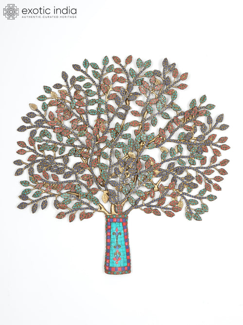 24" Brass Tree of Life Wall Hanging with Inlay Work