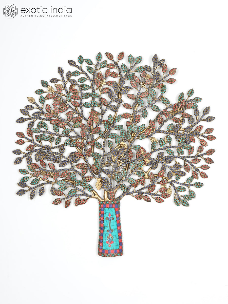24" Brass Tree of Life Wall Hanging with Inlay Work