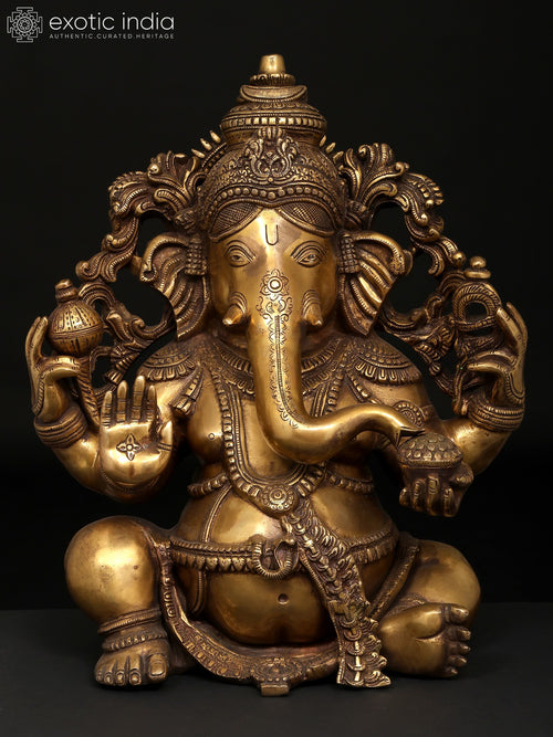 17" Four Armed Ganesha Brass Statue for Home Pooja