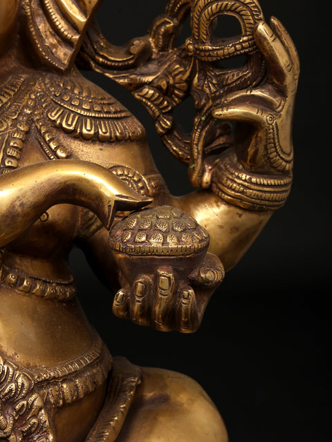 17" Four Armed Blessing Lord Ganesha | Brass Statue